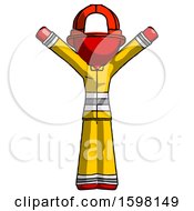 Poster, Art Print Of Red Firefighter Fireman Man With Arms Out Joyfully