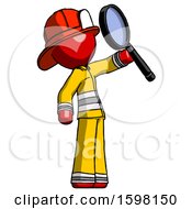 Red Firefighter Fireman Man Inspecting With Large Magnifying Glass Facing Up