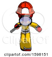 Poster, Art Print Of Red Firefighter Fireman Man Looking Down Through Magnifying Glass