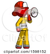 Poster, Art Print Of Red Firefighter Fireman Man Shouting Into Megaphone Bullhorn Facing Right