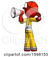 Poster, Art Print Of Red Firefighter Fireman Man Shouting Into Megaphone Bullhorn Facing Left