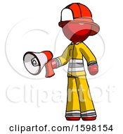 Poster, Art Print Of Red Firefighter Fireman Man Holding Megaphone Bullhorn Facing Right