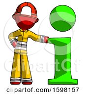 Poster, Art Print Of Red Firefighter Fireman Man With Info Symbol Leaning Up Against It