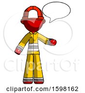 Poster, Art Print Of Red Firefighter Fireman Man With Word Bubble Talking Chat Icon