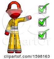 Poster, Art Print Of Red Firefighter Fireman Man Standing By List Of Checkmarks