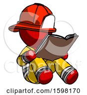 Red Firefighter Fireman Man Reading Book While Sitting Down