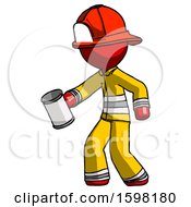 Poster, Art Print Of Red Firefighter Fireman Man Begger Holding Can Begging Or Asking For Charity Facing Left