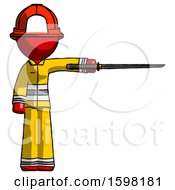 Poster, Art Print Of Red Firefighter Fireman Man Standing With Ninja Sword Katana Pointing Right