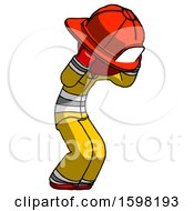 Red Firefighter Fireman Man With Headache Or Covering Ears Turned To His Right