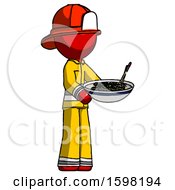 Poster, Art Print Of Red Firefighter Fireman Man Holding Noodles Offering To Viewer