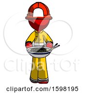 Poster, Art Print Of Red Firefighter Fireman Man Serving Or Presenting Noodles