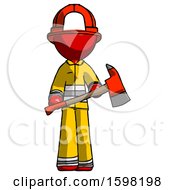 Poster, Art Print Of Red Firefighter Fireman Man Holding Red Fire Fighters Ax