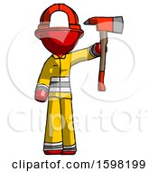 Poster, Art Print Of Red Firefighter Fireman Man Holding Up Red Firefighters Ax