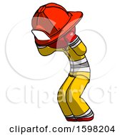 Red Firefighter Fireman Man With Headache Or Covering Ears Turned To His Left