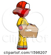 Poster, Art Print Of Red Firefighter Fireman Man Holding Package To Send Or Recieve In Mail