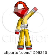 Poster, Art Print Of Red Firefighter Fireman Man Waving Emphatically With Left Arm