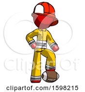 Poster, Art Print Of Red Firefighter Fireman Man Standing With Foot On Football