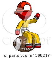 Poster, Art Print Of Red Firefighter Fireman Man Sitting On Giant Football