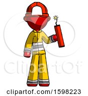 Poster, Art Print Of Red Firefighter Fireman Man Holding Dynamite With Fuse Lit
