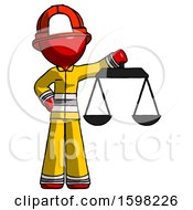 Red Firefighter Fireman Man Holding Scales Of Justice