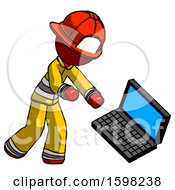 Poster, Art Print Of Red Firefighter Fireman Man Throwing Laptop Computer In Frustration