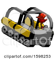 Poster, Art Print Of Red Firefighter Fireman Man Driving Amphibious Tracked Vehicle Top Angle View