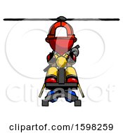 Poster, Art Print Of Red Firefighter Fireman Man Flying In Gyrocopter Front View