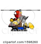 Poster, Art Print Of Red Firefighter Fireman Man Flying In Gyrocopter Front Side Angle View