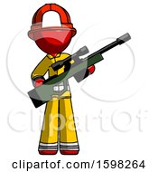 Poster, Art Print Of Red Firefighter Fireman Man Holding Sniper Rifle Gun