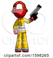 Poster, Art Print Of Red Firefighter Fireman Man Holding Handgun