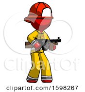 Poster, Art Print Of Red Firefighter Fireman Man Tommy Gun Gangster Shooting Pose