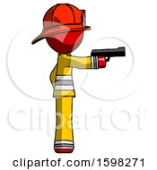 Poster, Art Print Of Red Firefighter Fireman Man Firing A Handgun