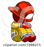 Poster, Art Print Of Red Firefighter Fireman Man Sitting With Head Down Facing Angle Right