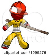 Poster, Art Print Of Red Firefighter Fireman Man Bo Staff Action Hero Kung Fu Pose