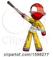 Poster, Art Print Of Red Firefighter Fireman Man Bo Staff Pointing Up Pose