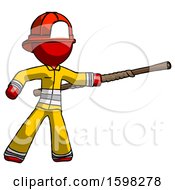 Poster, Art Print Of Red Firefighter Fireman Man Bo Staff Pointing Right Kung Fu Pose
