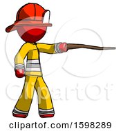 Poster, Art Print Of Red Firefighter Fireman Man Pointing With Hiking Stick