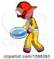 Poster, Art Print Of Red Firefighter Fireman Man Walking With Large Compass