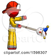 Red Firefighter Fireman Man Holding Jesterstaff I Dub Thee Foolish Concept