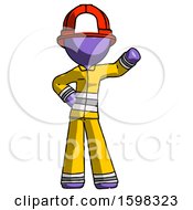 Poster, Art Print Of Purple Firefighter Fireman Man Waving Left Arm With Hand On Hip