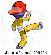 Poster, Art Print Of Purple Firefighter Fireman Man Kick Pose