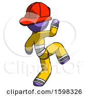 Poster, Art Print Of Purple Firefighter Fireman Man Kick Pose Start