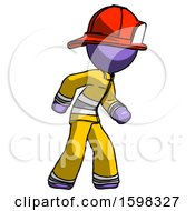 Poster, Art Print Of Purple Firefighter Fireman Man Suspense Action Pose Facing Right