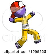 Poster, Art Print Of Purple Firefighter Fireman Man Running Away In Hysterical Panic Direction Right