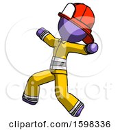 Poster, Art Print Of Purple Firefighter Fireman Man Running Away In Hysterical Panic Direction Left