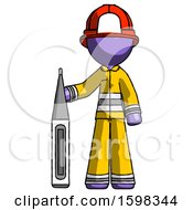 Poster, Art Print Of Purple Firefighter Fireman Man Standing With Large Thermometer