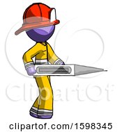Poster, Art Print Of Purple Firefighter Fireman Man Walking With Large Thermometer