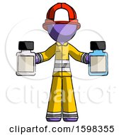 Poster, Art Print Of Purple Firefighter Fireman Man Holding Two Medicine Bottles