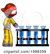 Poster, Art Print Of Purple Firefighter Fireman Man Using Test Tubes Or Vials On Rack