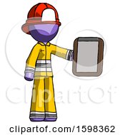 Purple Firefighter Fireman Man Showing Clipboard To Viewer